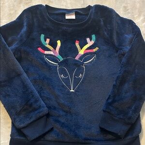 Jumping Beans Navy Blue Fleece Sweatshirt with Colorful Antlers